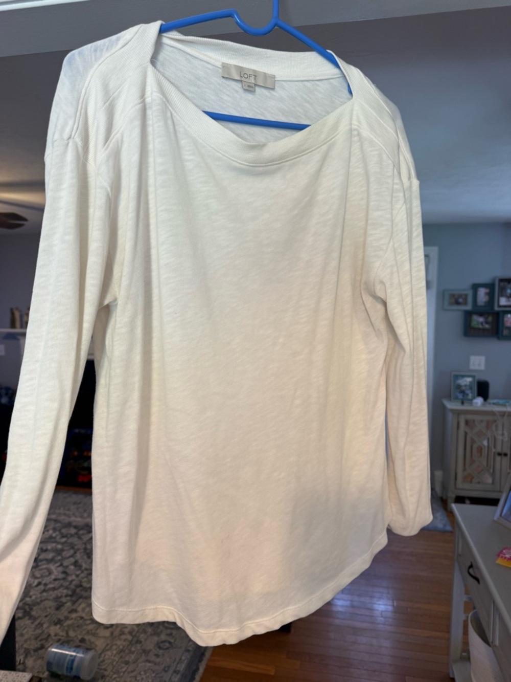 LOFT Cream Long-Sleeve Boatneck Tee